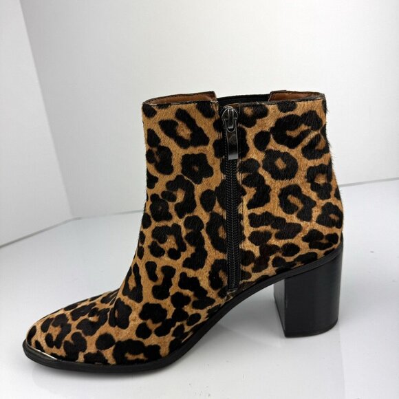 Franco Sarto Womens Bette Ankle Boots 8M Leopard Cheetah Leather Calf Hair Fur - Picture 13 of 13